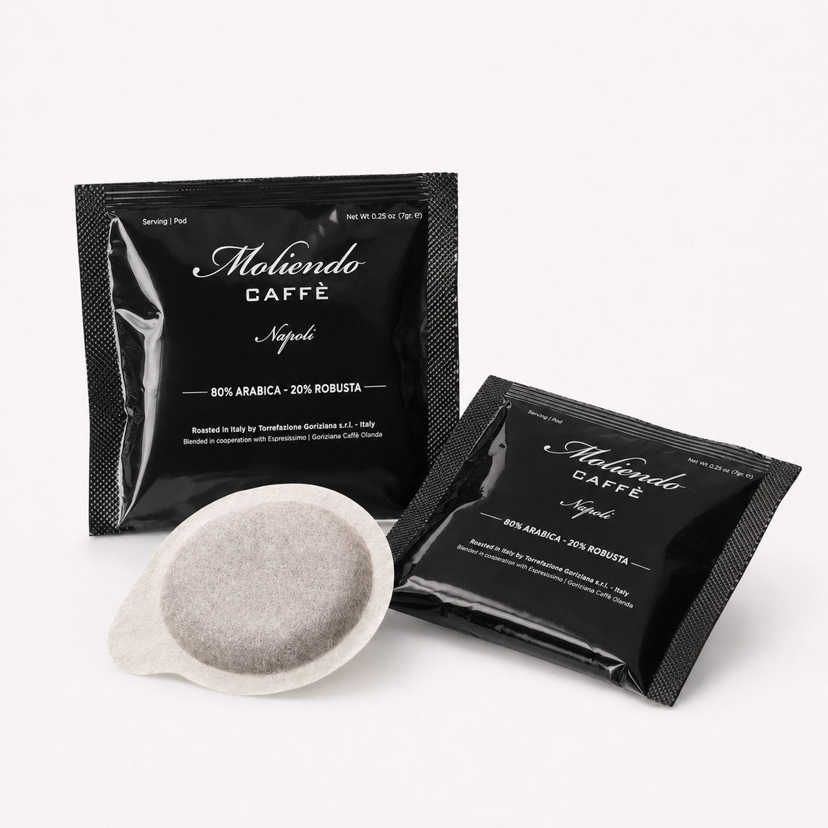 Moliendo Caffè Napoli E.S.E. serving verpakking en koffiepad los, 80% Arabica 20% Robusta